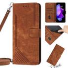 For Tecno Pop 6 Pro Skin Feel Stripe Pattern Leather Phone Case with Lanyard(Brown) - 1