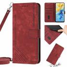 For Infinix Hot 12 Pro Skin Feel Stripe Pattern Leather Phone Case with Lanyard(Red) - 1