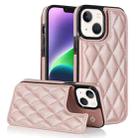 For iPhone 14 Plus Double Buckle Rhombic PU Leather Phone Case(Rose Gold) - 1