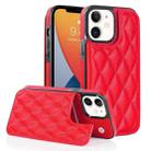 For iPhone 12 Double Buckle Rhombic PU Leather Phone Case(Red) - 1