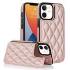 For iPhone 12 Double Buckle Rhombic PU Leather Phone Case(Rose Gold) - 1