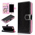 For iPhone 7 Glitter Powder Horizontal Flip Leather Case with Card Slots & Holder & Photo Frame & Wallet(Black) - 1