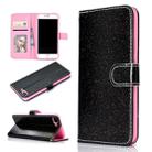 For iPhone 8 Plus Glitter Powder Horizontal Flip Leather Case with Card Slots & Holder & Photo Frame & Wallet(Black) - 1