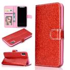 Fro iPhone X Glitter Powder Horizontal Flip Leather Case with Card Slots & Holder & Photo Frame & Wallet(Red) - 1