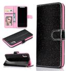 Fro iPhone X Glitter Powder Horizontal Flip Leather Case with Card Slots & Holder & Photo Frame & Wallet(Black) - 1