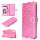 For iPhone XR Glitter Powder Horizontal Flip Leather Case with Card Slots & Holder & Photo Frame & Wallet(Pink) - 1