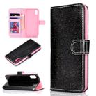 For iPhone XS Glitter Powder Horizontal Flip Leather Case with Card Slots & Holder & Photo Frame & Wallet(Black) - 1