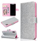 For iPhone XS Max Glitter Powder Horizontal Flip Leather Case with Card Slots & Holder & Photo Frame & Wallet(Silver) - 1