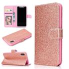 For iPhone XS Max Glitter Powder Horizontal Flip Leather Case with Card Slots & Holder & Photo Frame & Wallet(Rose Gold) - 1