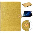 For Samsung Galaxy Tab A 10.1 T580 Love Buckle Glitter Horizontal Flip Leather Case with Holder & Card Slots(Gold) - 1