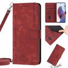 For Motorola G Pure Skin Feel Stripe Pattern Leather Phone Case with Lanyard(Red) - 1