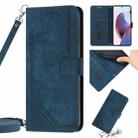 For Motorola Moto E13 Skin Feel Stripe Pattern Leather Phone Case with Lanyard(Blue) - 1