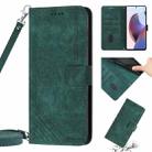 For Motorola Moto E32 Skin Feel Stripe Pattern Leather Phone Case with Lanyard(Green) - 1