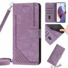 For Motorola Moto G Power 2022/G Play 2023 Skin Feel Stripe Pattern Leather Phone Case with Lanyard(Purple) - 1