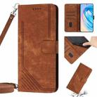 For Honor 70 Skin Feel Stripe Pattern Leather Phone Case with Lanyard(Brown) - 1