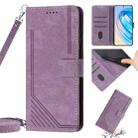 For Honor 70 Skin Feel Stripe Pattern Leather Phone Case with Lanyard(Purple) - 1