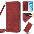 For Honor X8 4G / X30i / Play6T Pro Skin Feel Stripe Pattern Leather Phone Case with Lanyard(Red) - 1