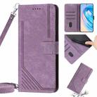 Honor X9a 5G / Magic5 Lite Skin Feel Stripe Pattern Leather Phone Case with Lanyard(Purple) - 1