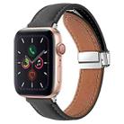 Folding Buckle Genuine Leather Watch Band For Apple Watch Ultra 49mm / Series 8&7 45mm / SE 2&6&SE&5&4 44mm / 3&2&1 42mm(Black) - 1