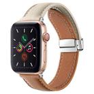 Folding Buckle Genuine Leather Watch Band For Apple Watch Ultra 49mm / Series 8&7 45mm / SE 2&6&SE&5&4 44mm / 3&2&1 42mm(White + Brown) - 1