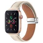 Folding Buckle Genuine Leather Watch Band For Apple Watch Ultra 49mm&Watch Ultra 2 49mm / Series 9&8&7 45mm / SE 3&SE 2&6&SE&5&4 44mm / 3&2&1 42mm(White) - 1