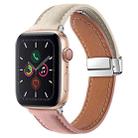 Folding Buckle Genuine Leather Watch Band For Apple Watch Series 9&8&7 41mm / SE 3&SE 2&6&SE&5&4 40mm / 3&2&1 38mm(White + Pink) - 1