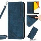 For vivo Y16 / Y02s Skin Feel Stripe Pattern Leather Phone Case with Lanyard(Blue) - 1