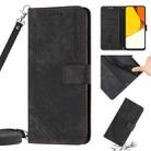 For vivo Y16 / Y02s Skin Feel Stripe Pattern Leather Phone Case with Lanyard(Black) - 1