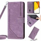 Skin Feel Stripe Pattern Leather Phone Case with Lanyard for vivo Y20 / Y20i / Y20s / Y12s Global / Y11s Global / Y20 2021 / Y20g / Y30g / Y20a Global / Y3s 2021 / iQOO U1x(Purple) - 1