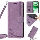 For Realme 10 Pro+ 5G Skin Feel Stripe Pattern Leather Phone Case with Lanyard(Purple) - 1