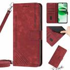 Skin Feel Stripe Pattern Leather Phone Case with Lanyard for Realme C12 / C15 / C25 / C25s / 7i Global / Narzo 20 / Narzo 30A(Red) - 1