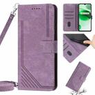 Skin Feel Stripe Pattern Leather Phone Case with Lanyard for Realme C12 / C15 / C25 / C25s / 7i Global / Narzo 20 / Narzo 30A(Purple) - 1
