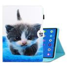 For Lenovo Tab M10 Plus TB-X606F Coloured Drawing Horizontal Flip Leather Case with Holder & Card Slot & Sleep / Wake-up Function(Blue White Cat) - 1