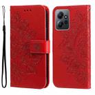 For Xiaomi Redmi Note 12 4G Global 7-petal Flowers Embossing Leather Phone Case(Red) - 1
