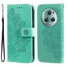 For Honor Magic5 Pro 7-petal Flowers Embossing Leather Phone Case(Green) - 1