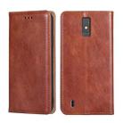 For ZTE Blade A32 Gloss Oil Solid Color Magnetic Leather Phone Case(Brown) - 1