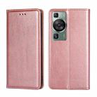 For Huawei P60 / P60 Pro Gloss Oil Solid Color Magnetic Leather Phone Case(Rose Gold) - 1