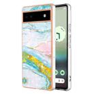 For Google Pixel 6a Electroplating Marble Dual-side IMD Phone Case(Green 004) - 1