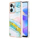 For Honor X7a Electroplating Marble Dual-side IMD Phone Case(Green 004) - 1