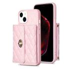 For iPhone 14 Horizontal Metal Buckle Wallet Rhombic Leather Phone Case(Pink) - 1