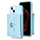 For iPhone 14 Horizontal Metal Buckle Wallet Rhombic Leather Phone Case(Blue) - 1