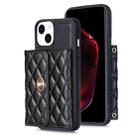 For iPhone 14 Plus Horizontal Metal Buckle Wallet Rhombic Leather Phone Case(Black) - 1