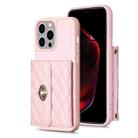 For iPhone 14 Pro Horizontal Metal Buckle Wallet Rhombic Leather Phone Case(Pink) - 1