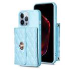 For iPhone 14 Pro Horizontal Metal Buckle Wallet Rhombic Leather Phone Case(Blue) - 1