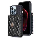 For iPhone 14 Pro Horizontal Metal Buckle Wallet Rhombic Leather Phone Case(Black) - 1