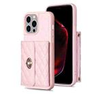 For iPhone 14 Pro Max Horizontal Metal Buckle Wallet Rhombic Leather Phone Case(Pink) - 1