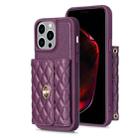 For iPhone 14 Pro Max Horizontal Metal Buckle Wallet Rhombic Leather Phone Case(Dark Purple) - 1