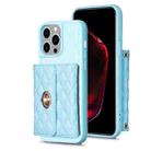 For iPhone 14 Pro Max Horizontal Metal Buckle Wallet Rhombic Leather Phone Case(Blue) - 1