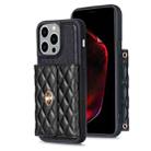 For iPhone 14 Pro Max Horizontal Metal Buckle Wallet Rhombic Leather Phone Case(Black) - 1
