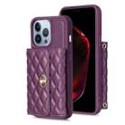 For iPhone 13 Pro Horizontal Metal Buckle Wallet Rhombic Leather Phone Case(Dark Purple) - 1